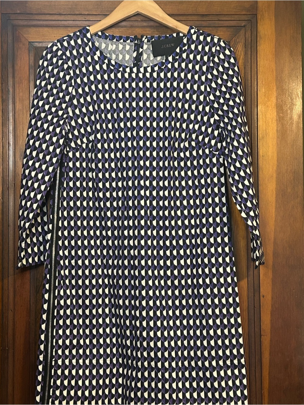 J.Crew Purple Black White  Geometric Print Shift Dress Size 4